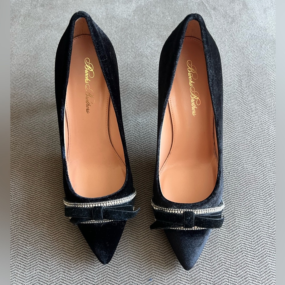 Brooks Brothers - Rhinestone-Trimmed Velvet Point-Toe Pumps - Picture 5 of 15
